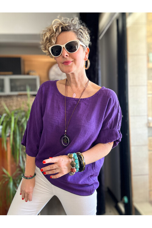 Fezza İthal Kolyeli Tasarım Bluz Mor