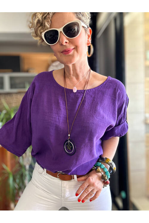 Fezza İthal Kolyeli Tasarım Bluz Mor