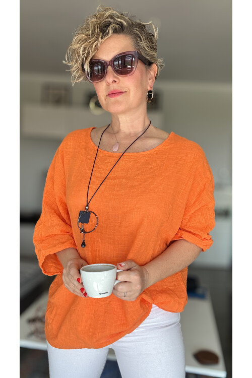 Fezza İthal Kolyeli Tasarım Bluz Oranj