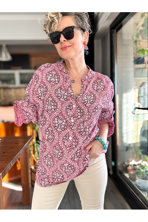 Gaffe Çini Desen İtalyan Gömlek Gül