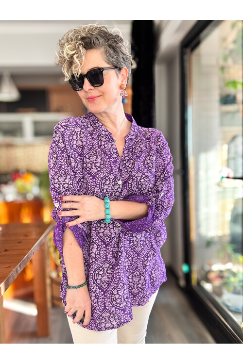 Gaffe Çini Desen İtalyan Gömlek Mor