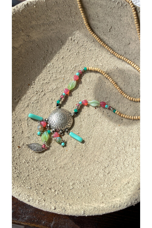 Gants Pirinç Cam Etnik Kolye