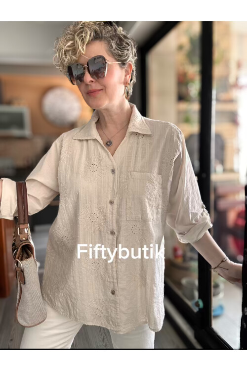 Gesso İtalyan Çiçek Fisto Detay Gömlek Beige