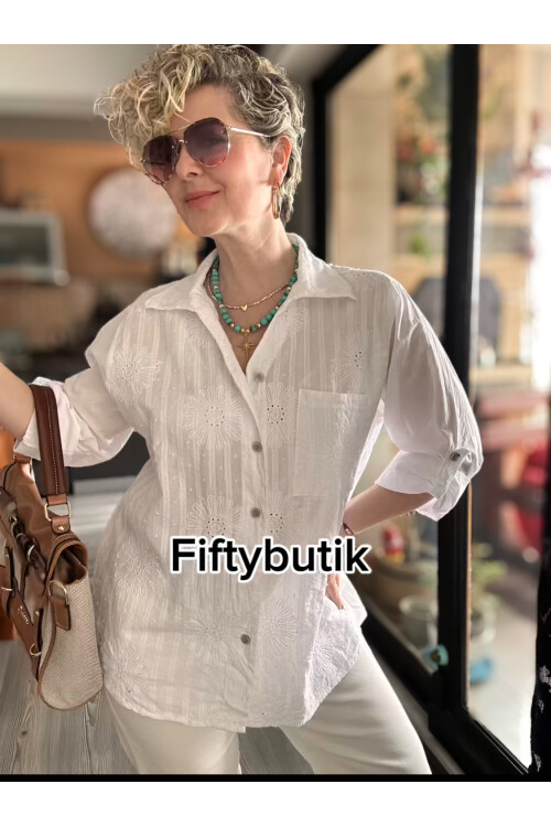 Gesso İtalyan Çiçek Fisto Detay Gömlek Beyaz