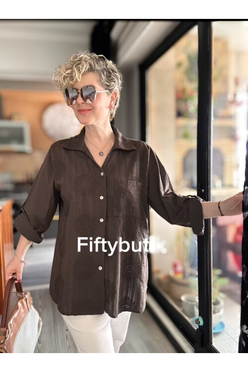 Gesso İtalyan Çiçek Fisto Detay Gömlek Kahve