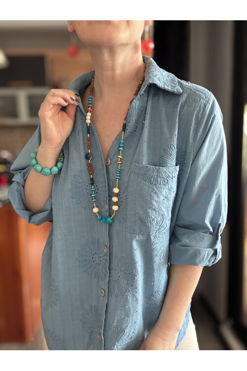 Gesso İtalyan Çiçek Fisto Detay Gömlek Mavi