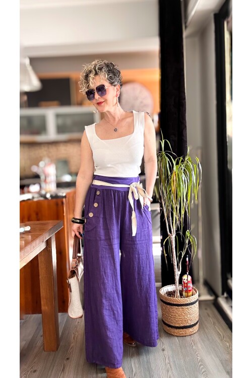 Henry İtalyan Cep Düğme Detay Pantolon Amatist Mor