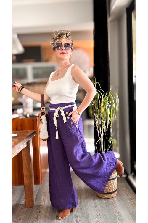 Henry İtalyan Cep Düğme Detay Pantolon Amatist Mor