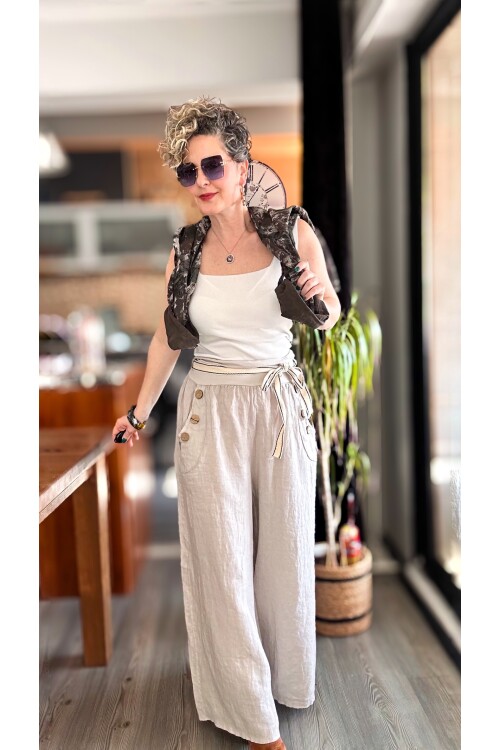 Henry İtalyan Cep Düğme Detay Pantolon Beige