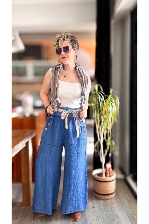 Henry İtalyan Cep Düğme Detay Pantolon Jean Mavi