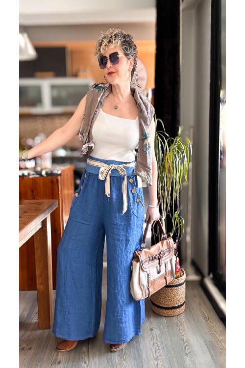 Henry İtalyan Cep Düğme Detay Pantolon Jean Mavi