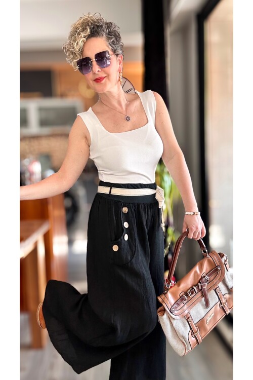 Henry İtalyan Cep Düğme Detay Pantolon Nero Siyah