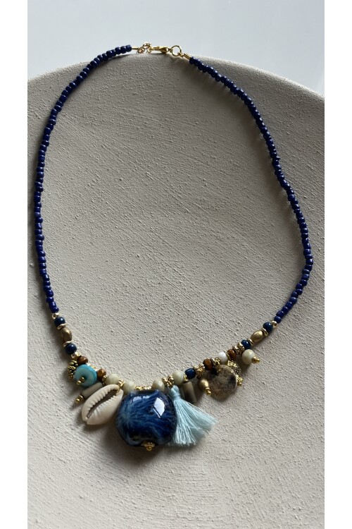 Hulla Pirinç Cam Doğal Taş Kolye