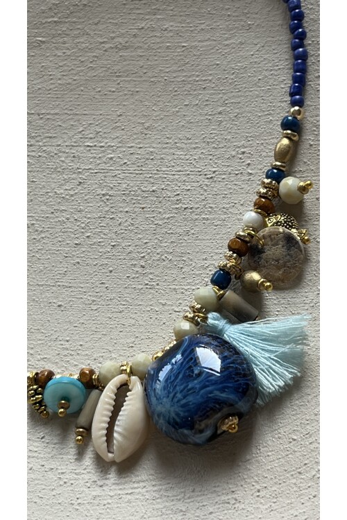 Hulla Pirinç Cam Doğal Taş Kolye