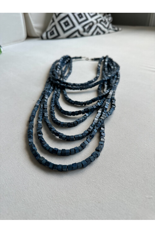 İndigo Tahta Otantik Sekiz Sıra Kolye