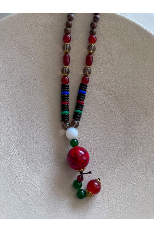 İnyes Doğal Taş Etnik Bambu Kolye