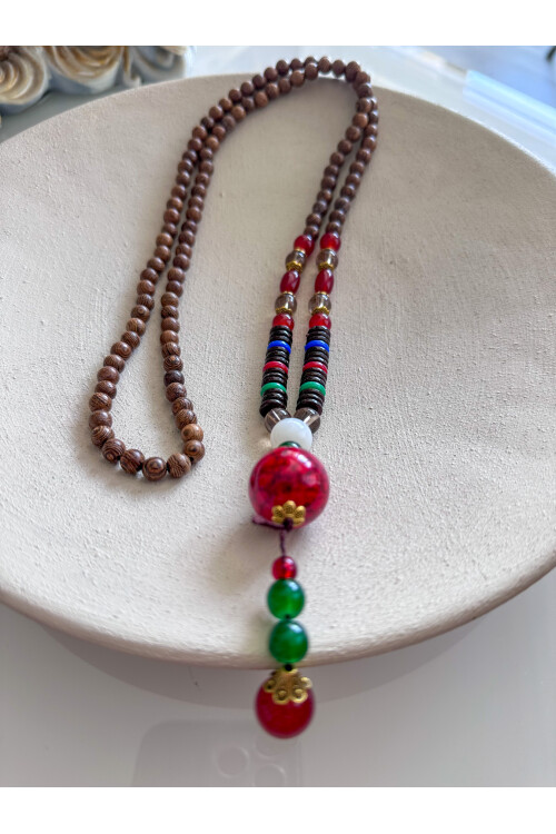 İnyes Doğal Taş Etnik Bambu Kolye