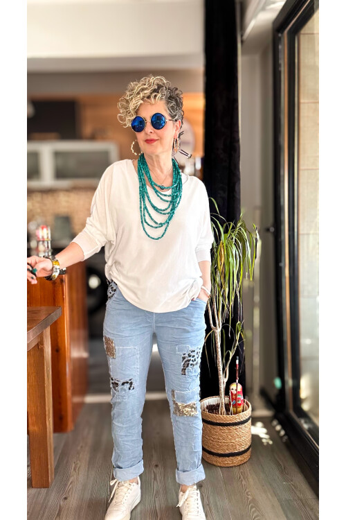 İtaliana Leopar Desen Pul Detaylı Sihirli Pantolon İndigo