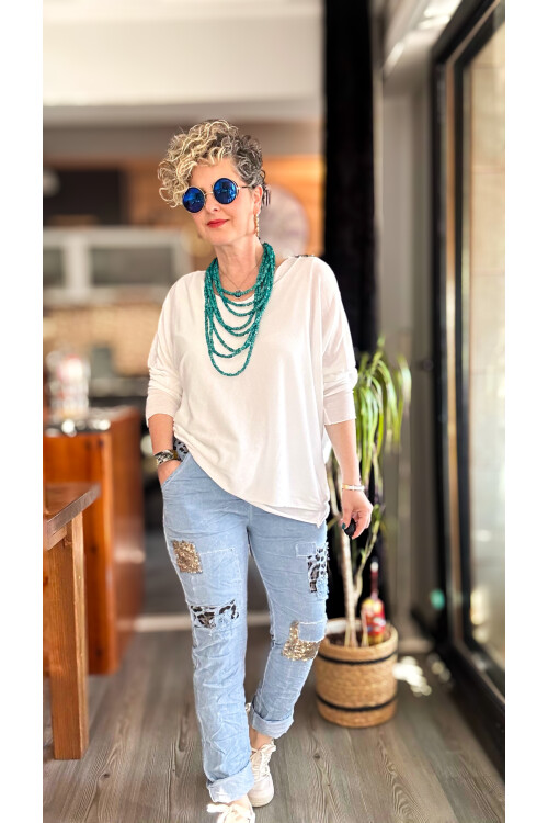 İtaliana Leopar Desen Pul Detaylı Sihirli Pantolon İndigo