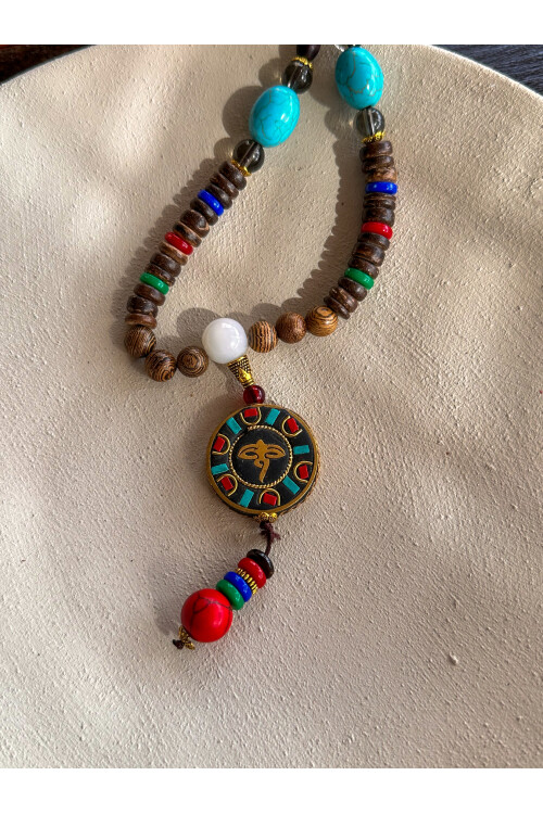 Jadau Doğal Taş Etnik Bambu Kolye