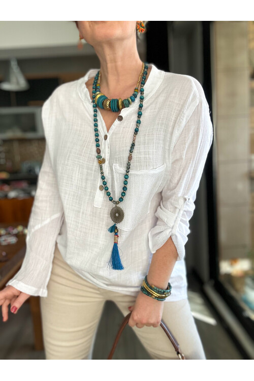 Jalli Tasarım Sırt File Detay Gömlek Beyaz