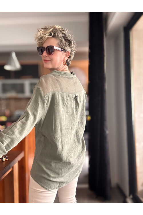 Jalli Tasarım Sırt File Detay Gömlek Haki