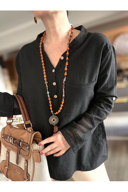 Jalli Tasarım Sırt File Detay Gömlek Siyah