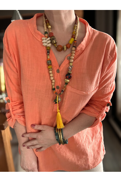 Jalli Tasarım Sırt File Detay Gömlek Turuncu