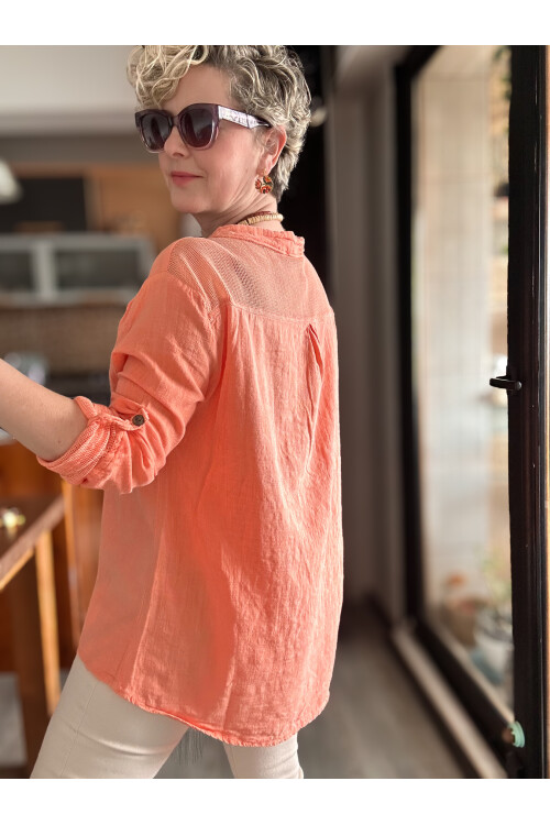 Jalli Tasarım Sırt File Detay Gömlek Turuncu