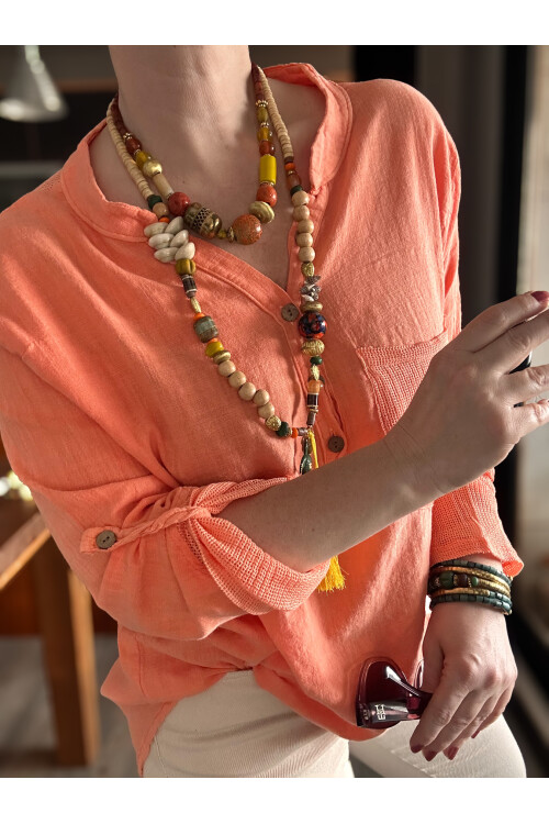 Jalli Tasarım Sırt File Detay Gömlek Turuncu