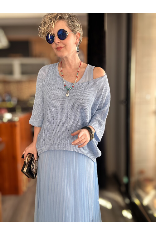 Janine İtalyan Merserize Bluz Takım Elbise Bebe Mavi