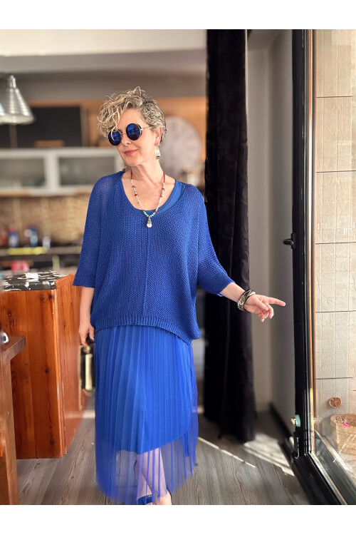 Janine İtalyan Merserize Bluz Takım Elbise Saks