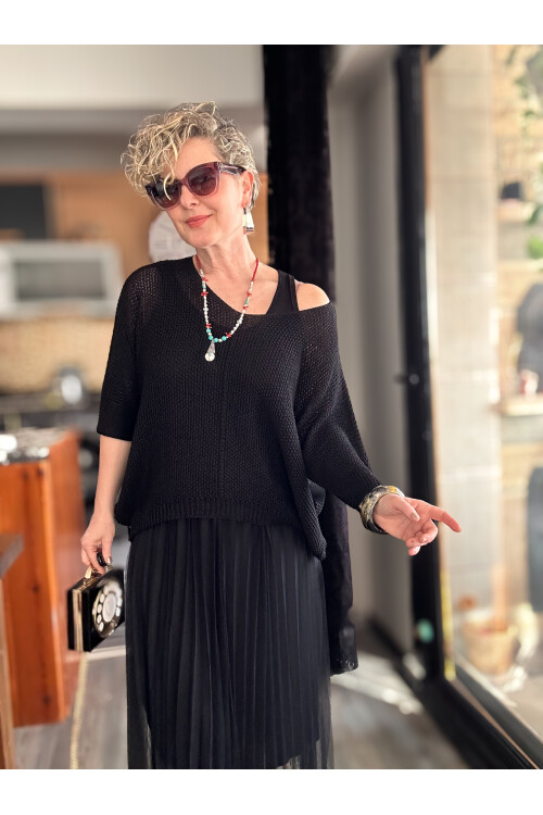 Janine İtalyan Merserize Bluz Takım Elbise Siyah