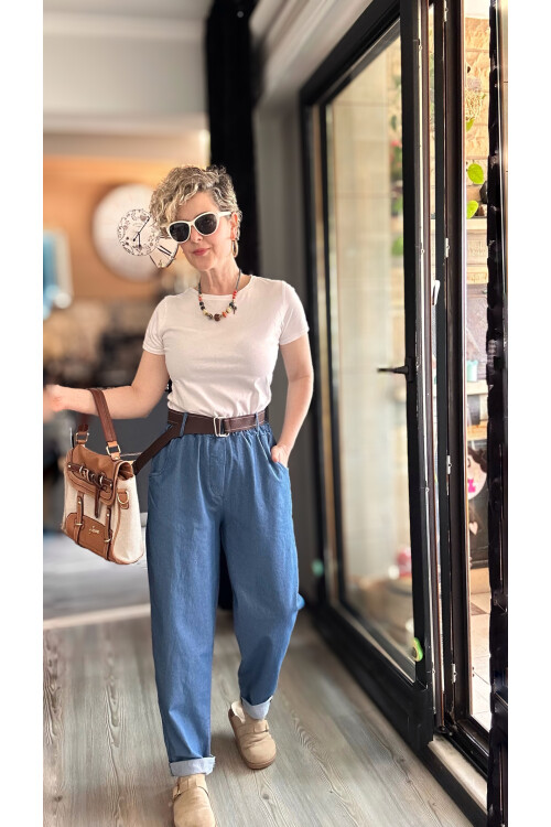 Kessi İtalyan Balon Kemerli Pantolon Tencel İndigo Mavi