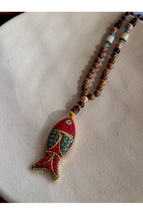 Laksmi Doğal Taş Etnik Bambu Kolye