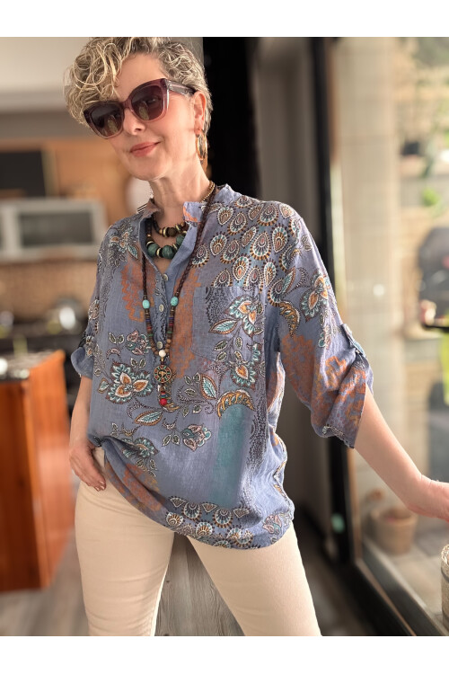 Lanis Şal Desen İtalyan Gömlek İndigo