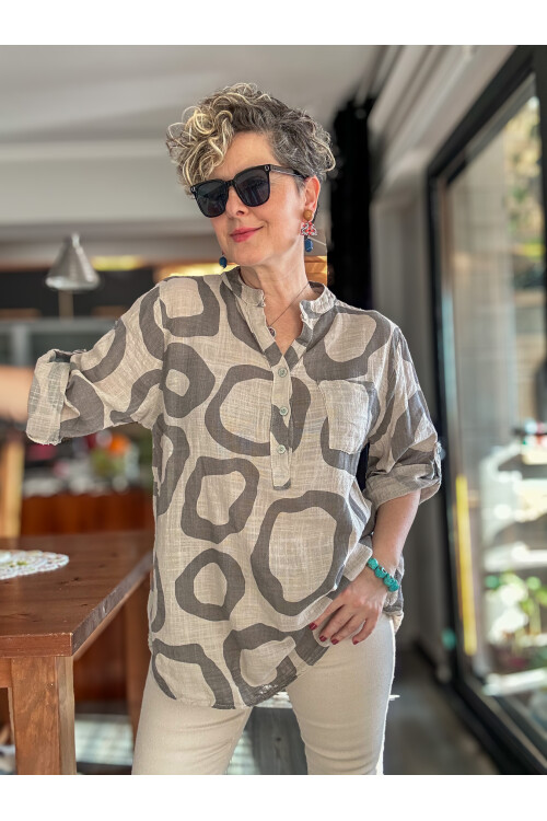 Libro Batik Daire Desen İtalyan Gömlek Bej