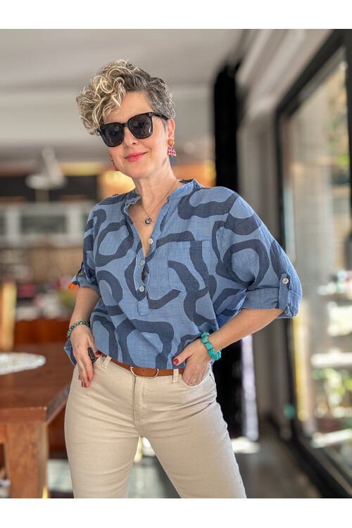 Libro Batik Daire Desen İtalyan Gömlek İndigo