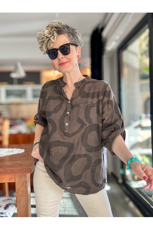 Libro Batik Daire Desen İtalyan Gömlek Kahverengi