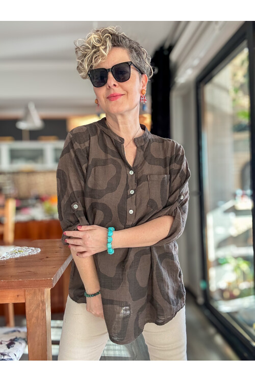 Libro Batik Daire Desen İtalyan Gömlek Kahverengi