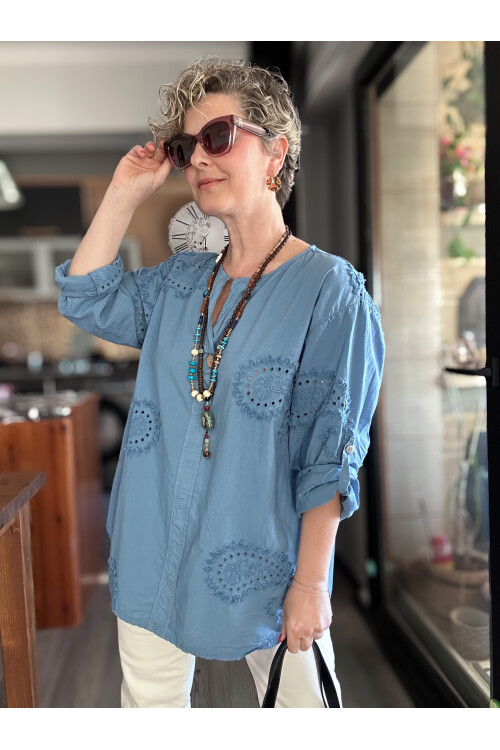 Lizza İtalyan Fisto Tahta Düğme Detay Gömlek İndigo