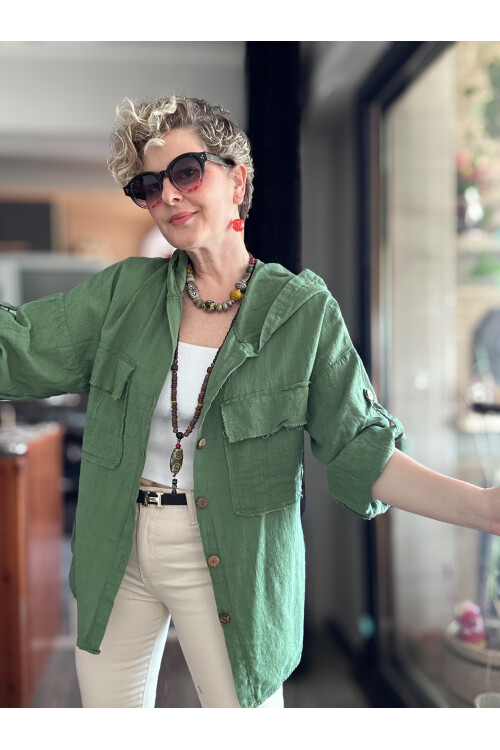 Lolly Vintage Kapşonlu Gömlek Ceket Yeşil