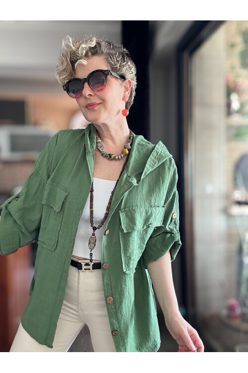 Lolly Vintage Kapşonlu Gömlek Ceket Yeşil