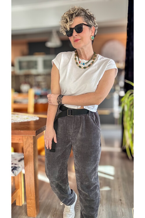 Luppo İtalyan Şönil Kemerli Havuç Pantolon Antrasit