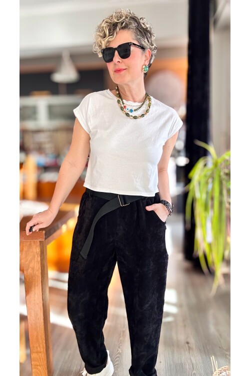 Luppo İtalyan Şönil Kemerli Havuç Pantolon Siyah