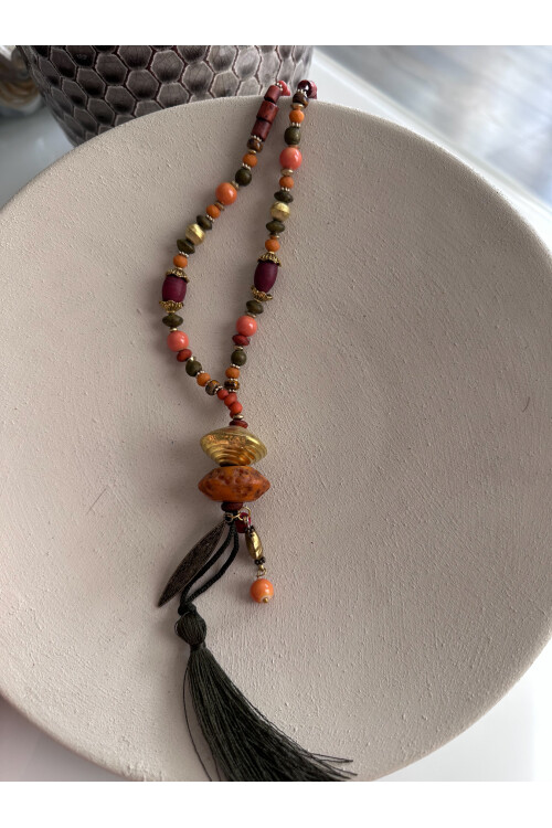 Madar Pirinç Cam Etnik Kolye