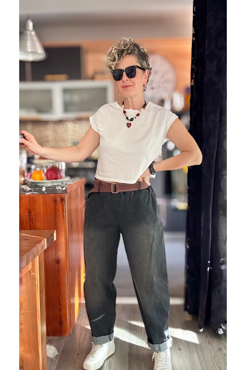 Merlo İtalyan Vip Likralı Kemerli Jean Pantolon Füme