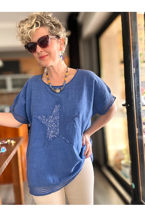 Mesa Yıldız Pul Detay Etek Ucu File Bluz Sax