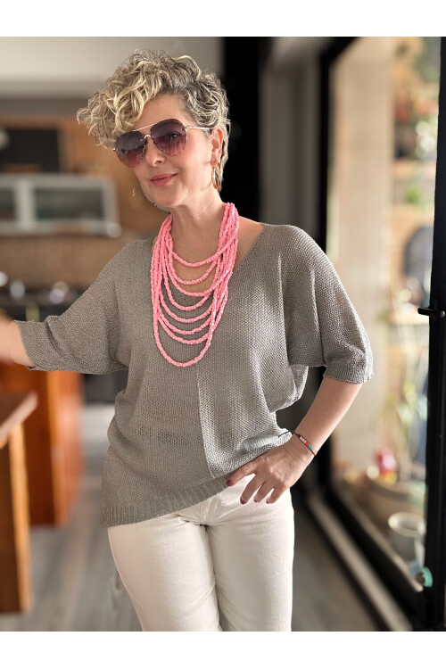 Miatta Tasarım Merserize Bluz Gri