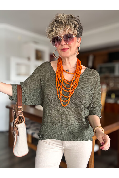 Miatta Tasarım Merserize Bluz Haki Yeşil